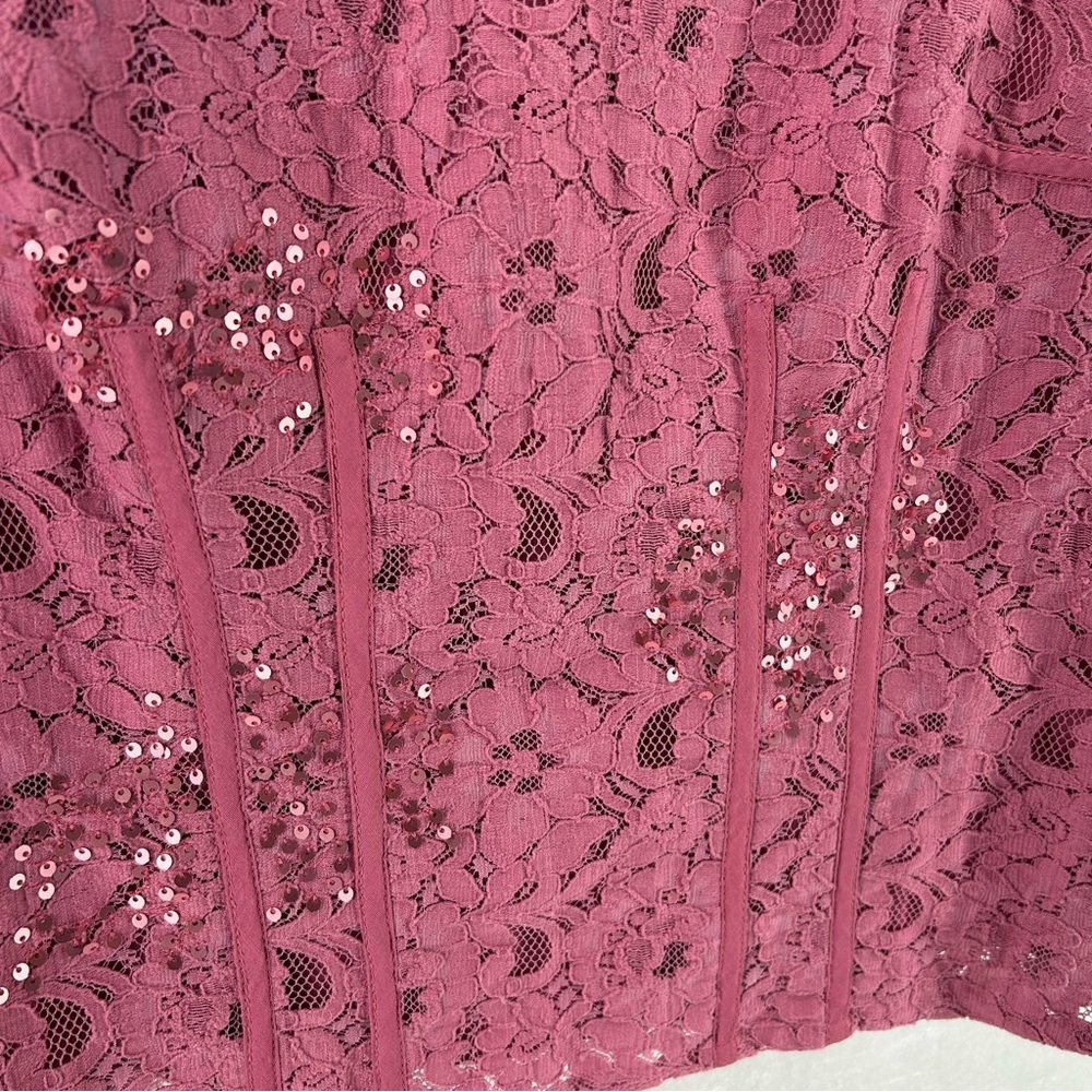 Anthropologie Pink/Rose Lace Sequins Blouse Size 2 - Picture 4 of 11